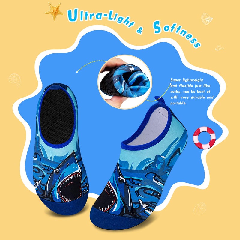 WateLves Kids Water Shoes Toddler Girls Boys Barefoot Non-Slip Quick Dry Aqua Socks for Beach Swim Walking (Big Shark, 30/31) - Image 3